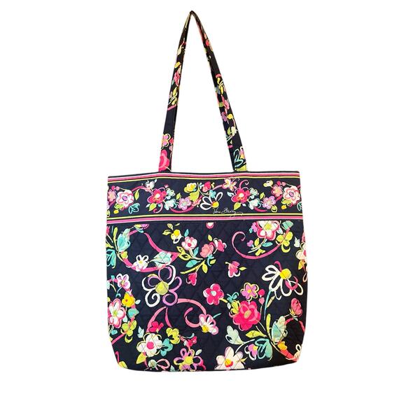VERA BRADLEY QUILTED BLUE AND WHITE DAISY RIBBON LARGE TRAVEL TOTE BAG - Picture 1 of 11
